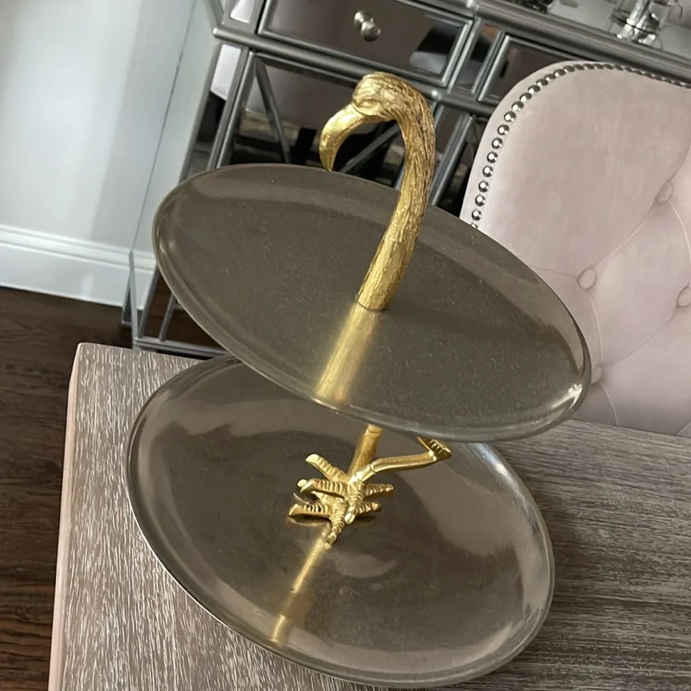 Z Galleries Gold Flamingo Two-Tier Serving Tray